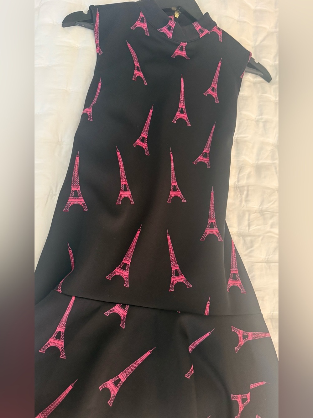 Black Paris Mini Dress with Eiffel Tower Print Pink Accents